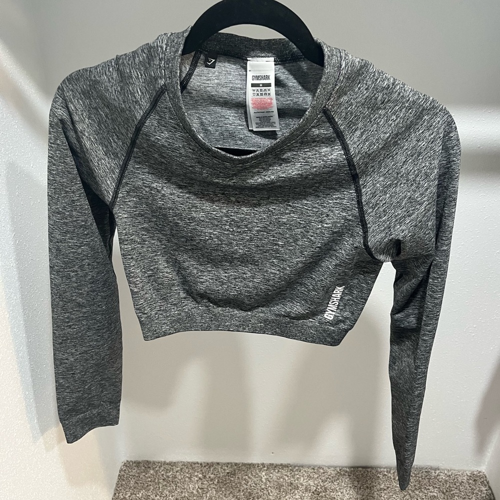 Gymshark Womens Gray Marl Adapt Seamless Long Sleeve Crop Work Out Top M